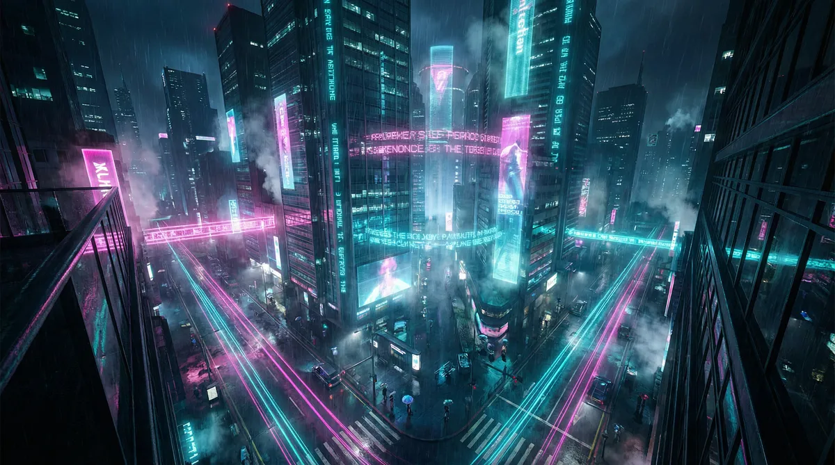 小欣奈 竖屏短剧平台首页背景 - 赛博朋克都市夜景